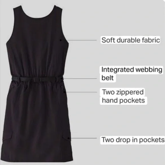 EUC [Patagonia] Fleetwith Belted Sleeveless Tank Pocketed Dress Black Women’s XL - Picture 9 of 14